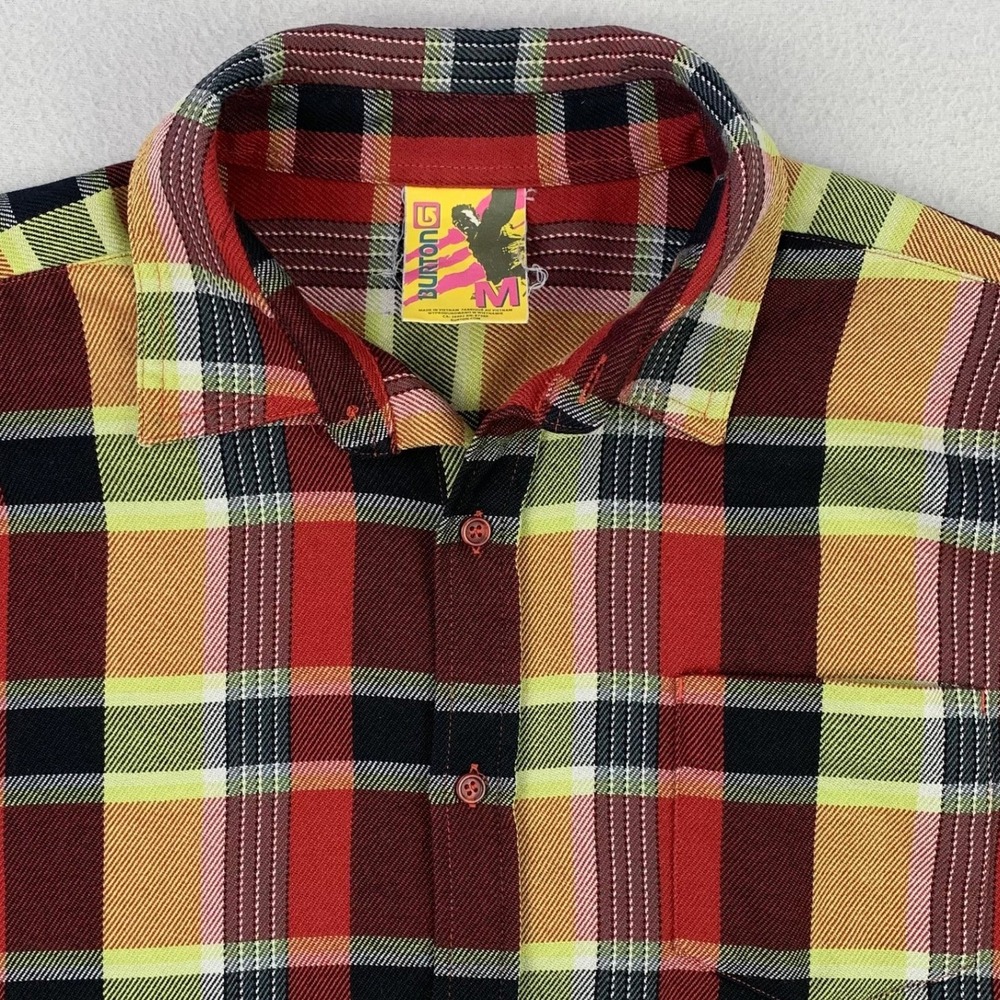 Burton Flannel Shirt Mens Medium Red Plaid Heavy Thick Blanket Button Up Shacket